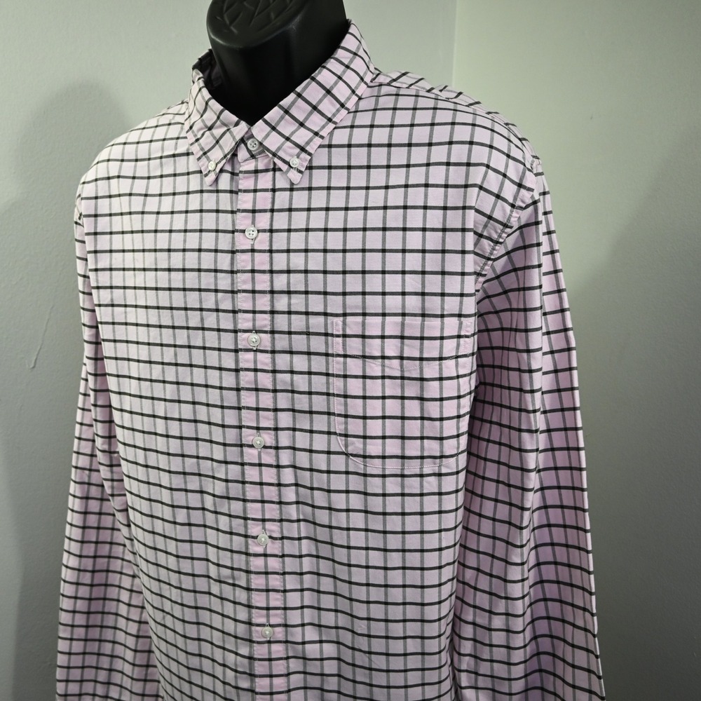 J. Crew Button Down Mens XXL Slim Pink Black Check Long Sleeve Pocket